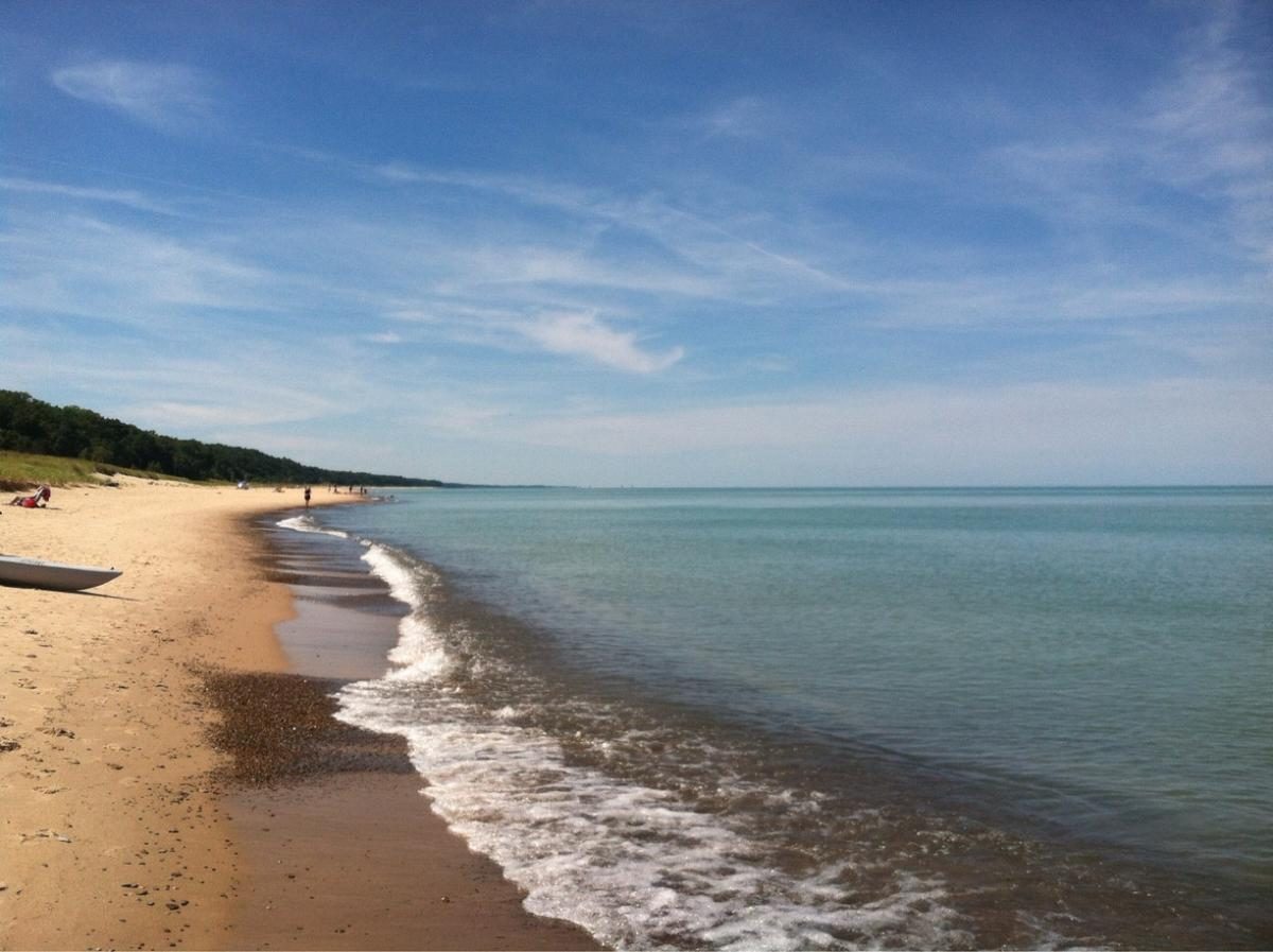 Sandy beach shoreline on Lake Michigan near New Buffalo, MI